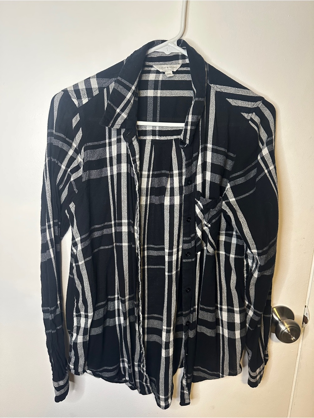 Lucky Brand Black and White Plaid Lightweight Shirt Jacket